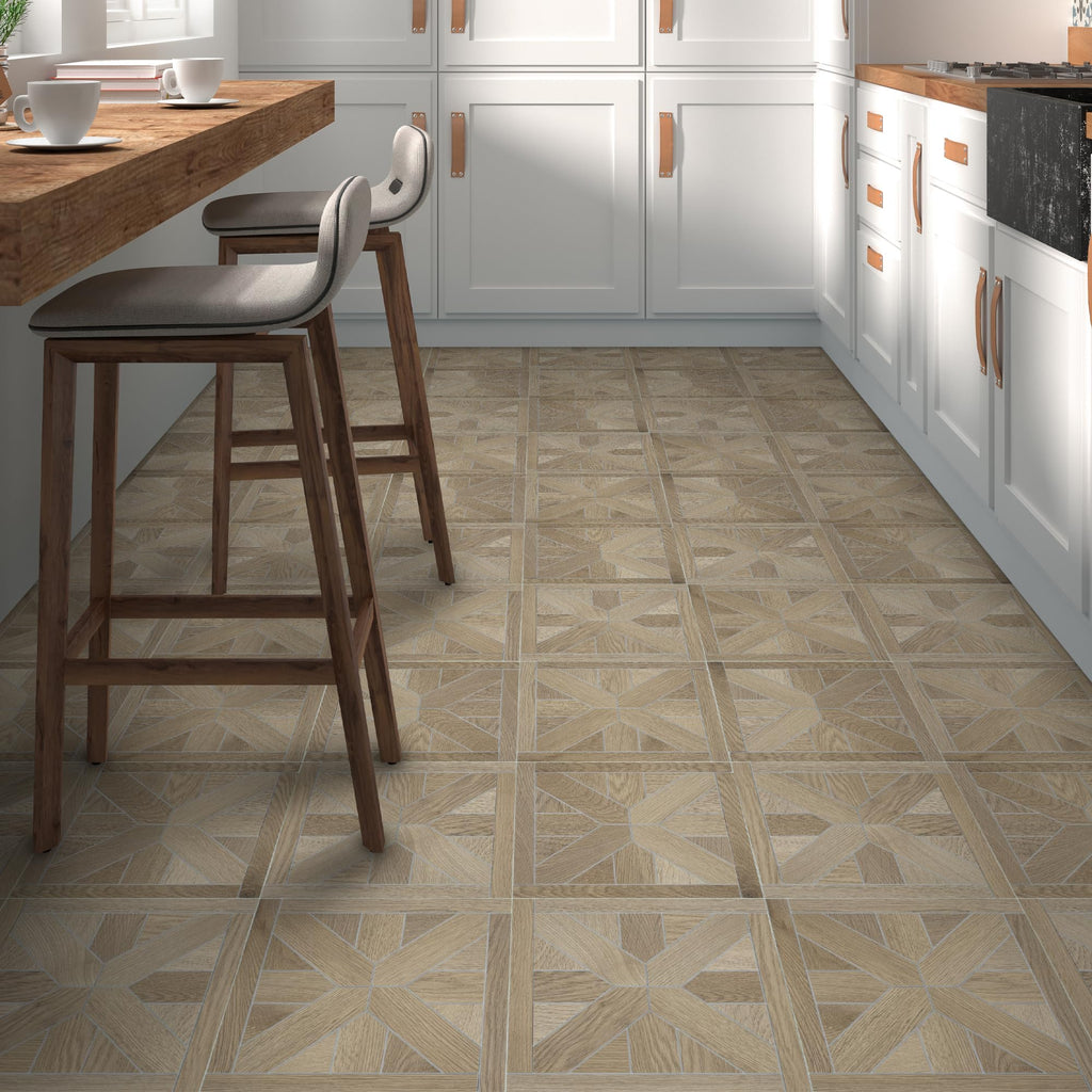 12-Pack Peel & Stick Floor Tile, Pinwheel Warm Oak