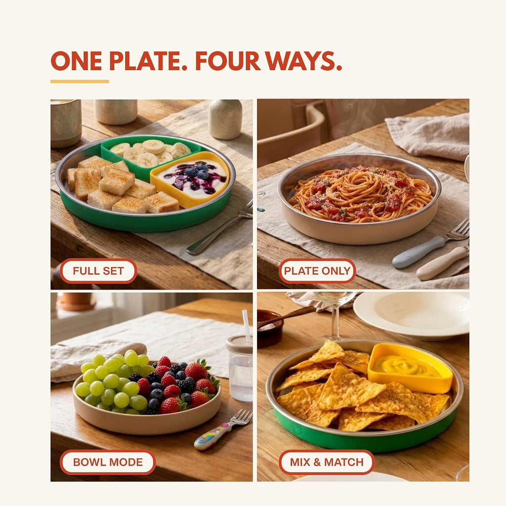 Silvare Divided Stainless Steel Kids Plate & Silicone Bowl Set