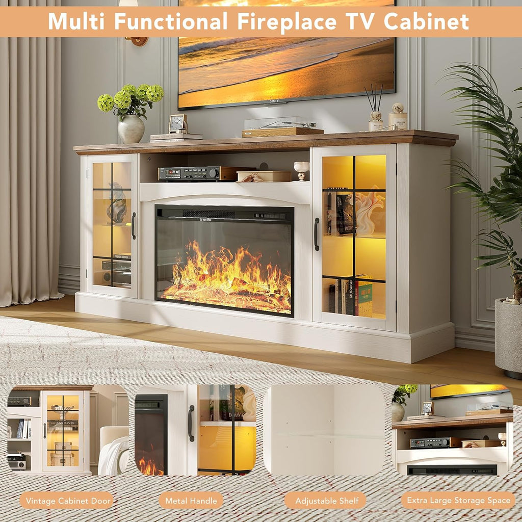2-in-1 Multifunctional Fireplace TV Stand with 30" Removable Electric Fireplace, 70" Farmhouse Entertainment Center