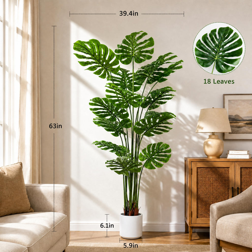 Artificial Monstera Deliciosa Plant 5.2 ft Tall Fake Floor Plants, 2 Pack