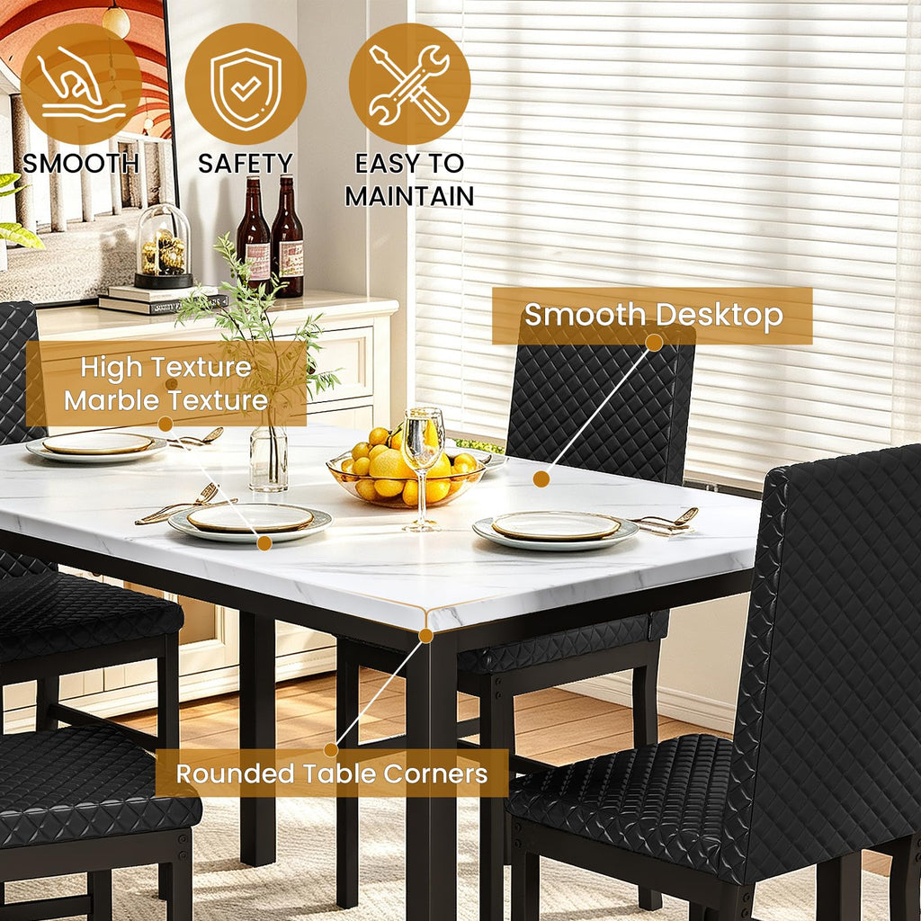 Dining Table Set for 4 Kitchen Table and Chairs Set of 4 Faux Marble Dining Room Table Set Dinner Table with 4 PU