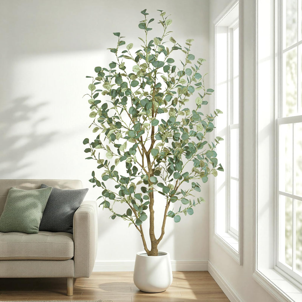 6FT Artificial Eucalyptus Tree Indoor, Faux Eucalyptus Tree with 636 Silk Leaves, Tall Fake Tree - Artificial Tree