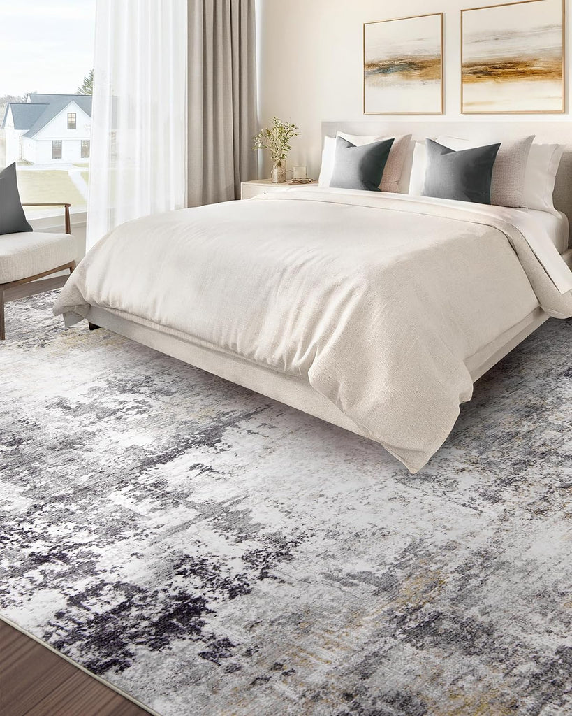 Area Rug Living Room Rugs - 8x10 Modern Abstract Soft Indoor Neutral Washable Rug Stain Resistant Non-Slip Low Pile