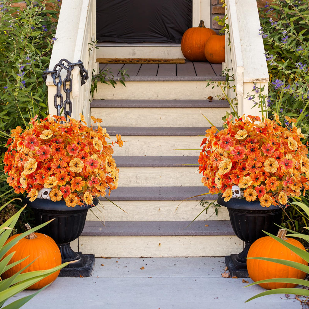 Artificial Fall Flowers Outdoor, UV Resistant Fake Mums Porch Decor