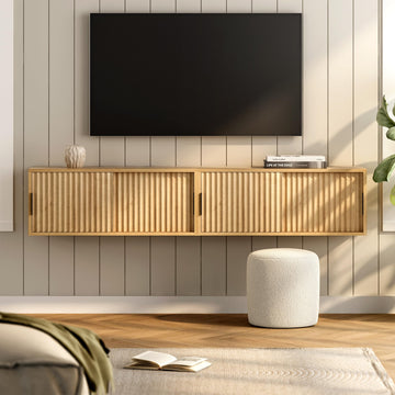 Fluted Floating TV Stand Set of 2, 30" Multi-Purpose Modern TV Display Shelf Console Entertainment Center Cabinet