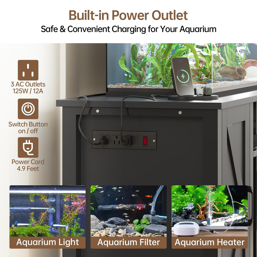 55-75 Gallon Fish Tank Stand with Power Outlet & Adjustable Shelf, Heavy Duty Aquarium Stand with Cabinet Storage for