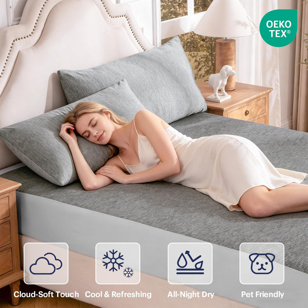 3PCS Cooling Sheet Set King Size, Breathable Bed Sheets, Grey
