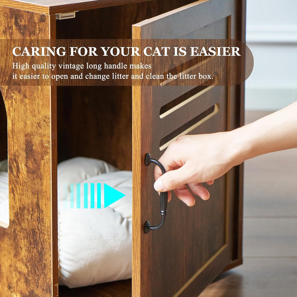 31.5in Corner Cat Litter Box Enclosure with Double Room, Brown