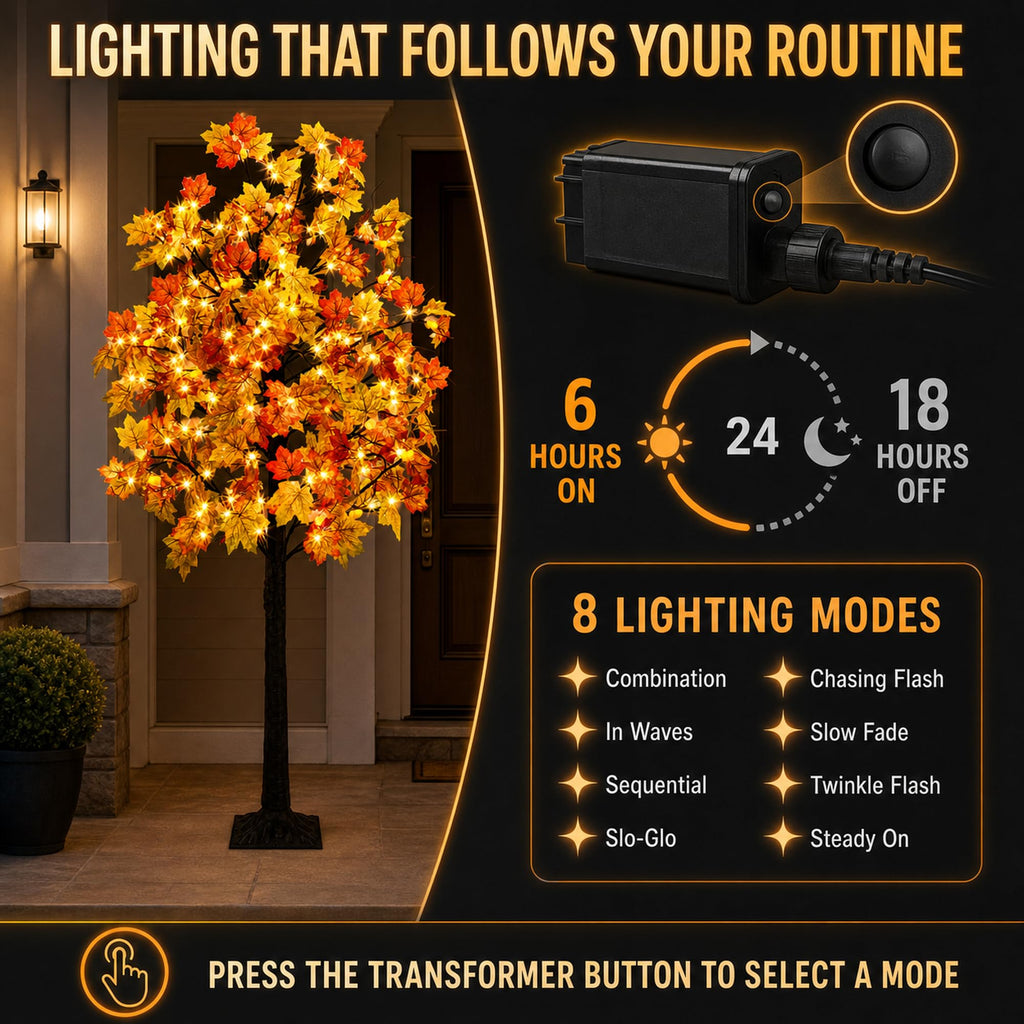 8 FT Fall Lighted Maple Trees, Artificial Fall Tree for Thanksgiving Decor