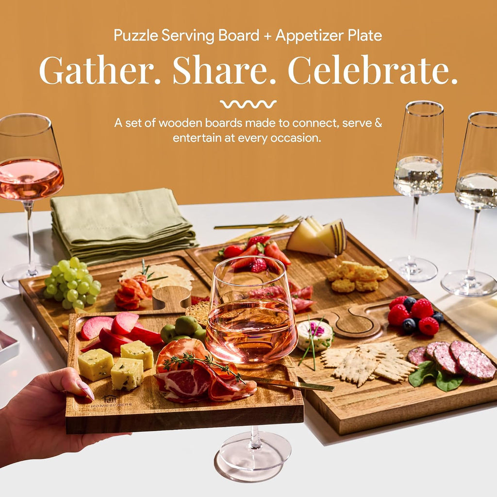 Wooden Charcuterie Boards, Appetizer Tray for Parties & Cutting Board with Handle, Set of 4, Acacia Wood Board, Wine