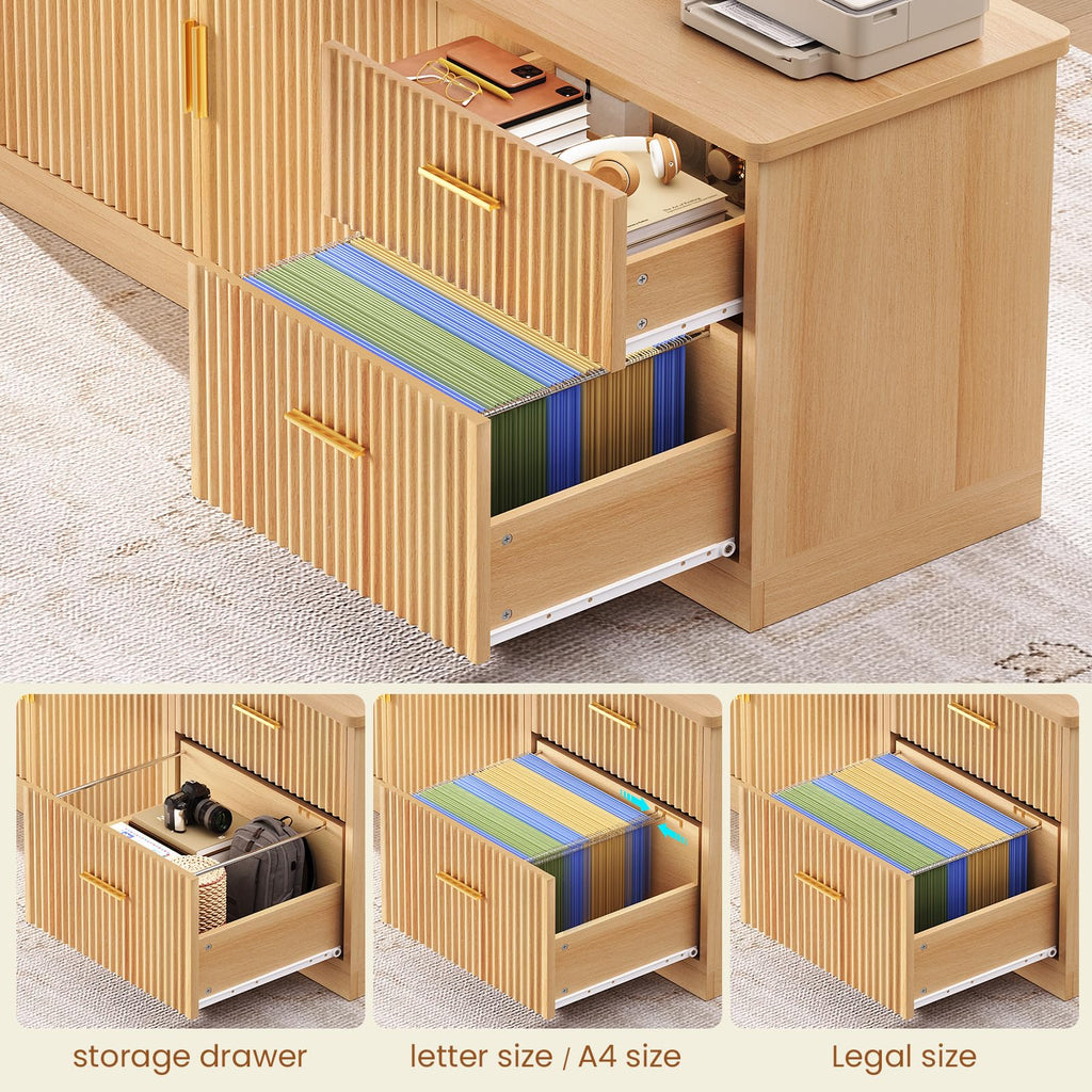 Fluted L Shaped Executive Electric Standing Desk with Drawers