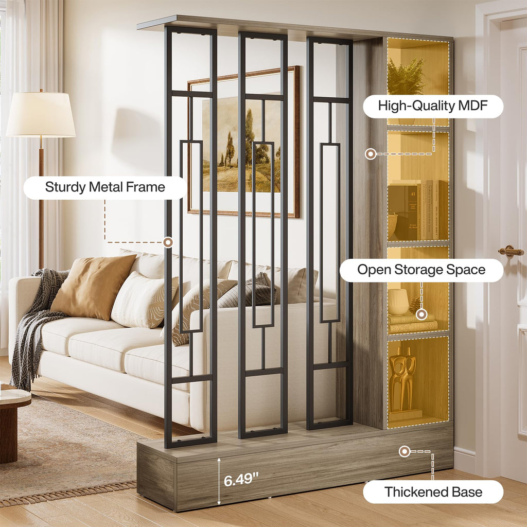 Room Divider with Shelves, 71" Freestanding Storage Room Divider