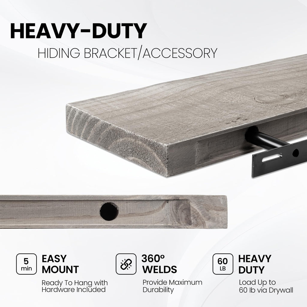 55 Inch Reclaimed Wood Floating Shelves for Wall, 8 Inch Deep Extra Long Rustic Farmhouse Shelf with Invisible