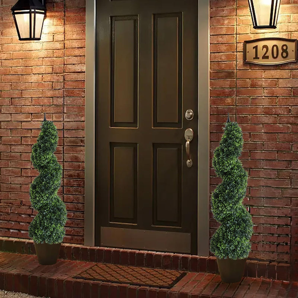 Artificial Topiaries Outdoor Boxwood Trees, Spiral Topiary Tree 3.6 ft(2 Pieces) Faux Topiary Tree Outdoor Feaux