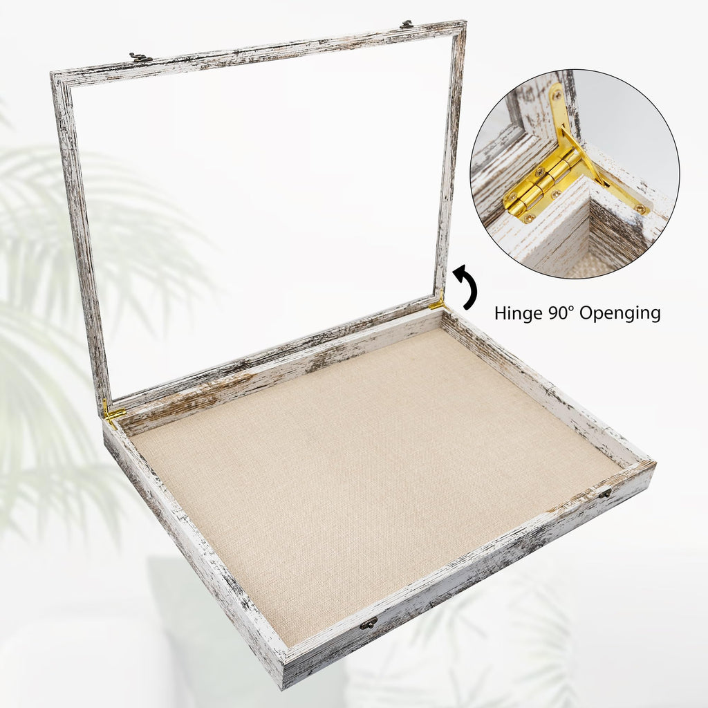 18x24 Wood Shadow Box Frame Glass Door Display Case with Linen Back and 6 Stick Pins, 1.5 inches Interior Depth, Ideal