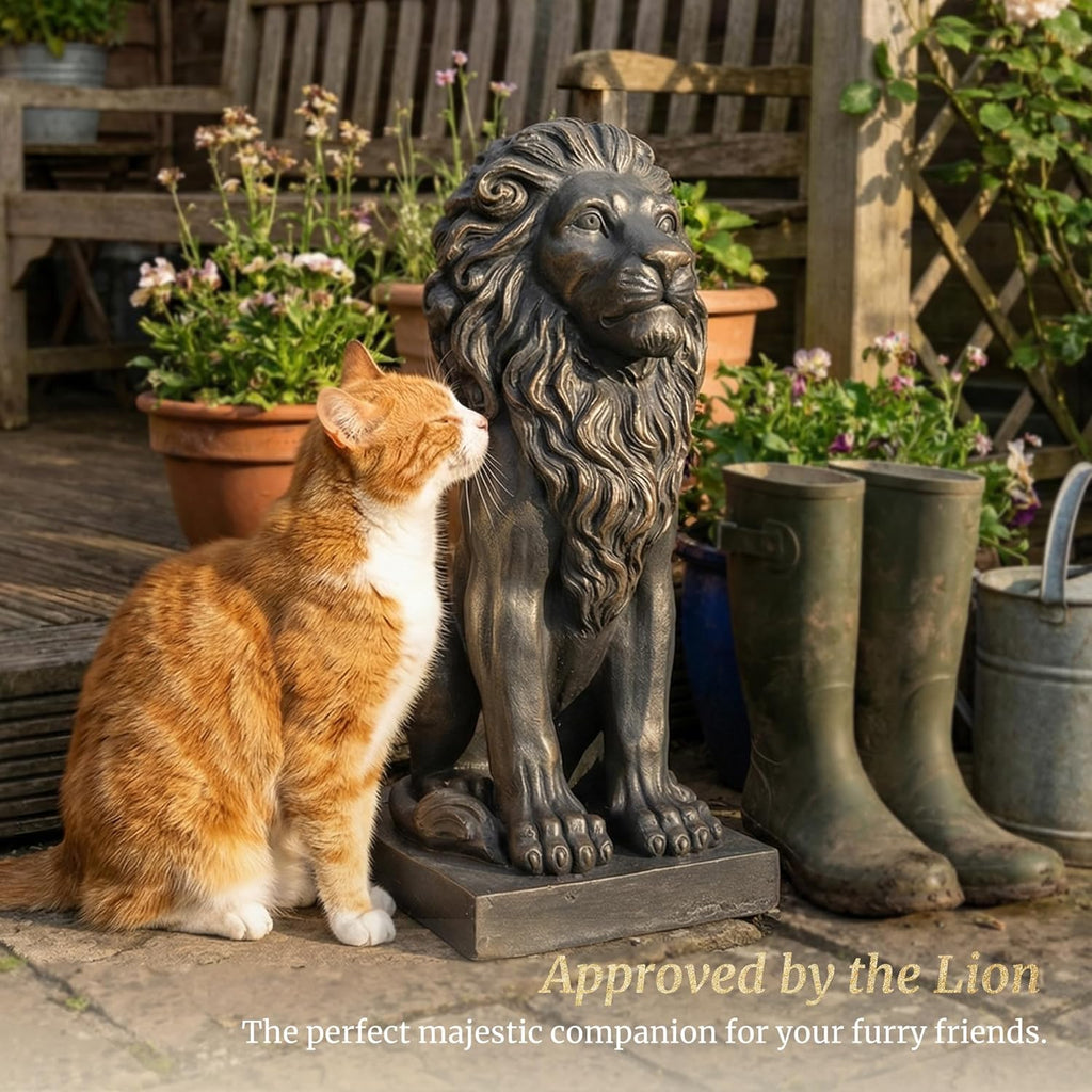 Sculptures Garden Statues, Outdoor Lion Statue 27in Tall, Magnesium Oxide Stone Composite Animal Sculpture Statue