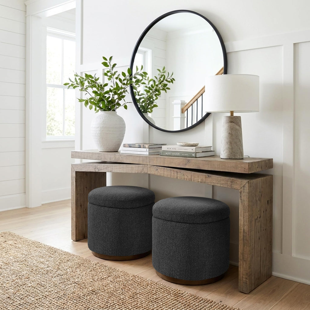 Round Storage Ottoman, 20" Boucle Ottoman Foot Rest Stool(Dark Grey)