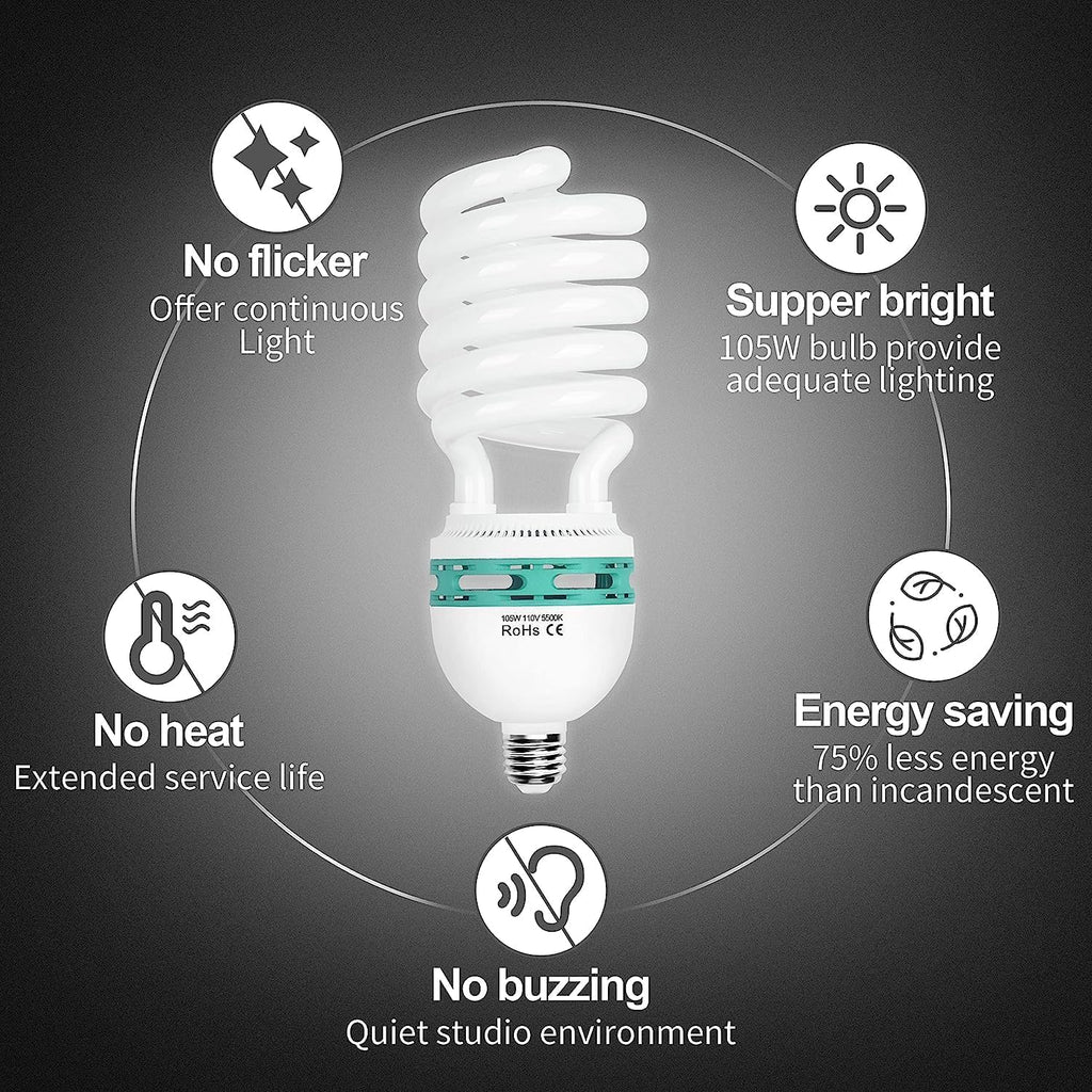 Full Spectrum Light Bulb, 105W CFL Light Bulbs for Photography 2Pack