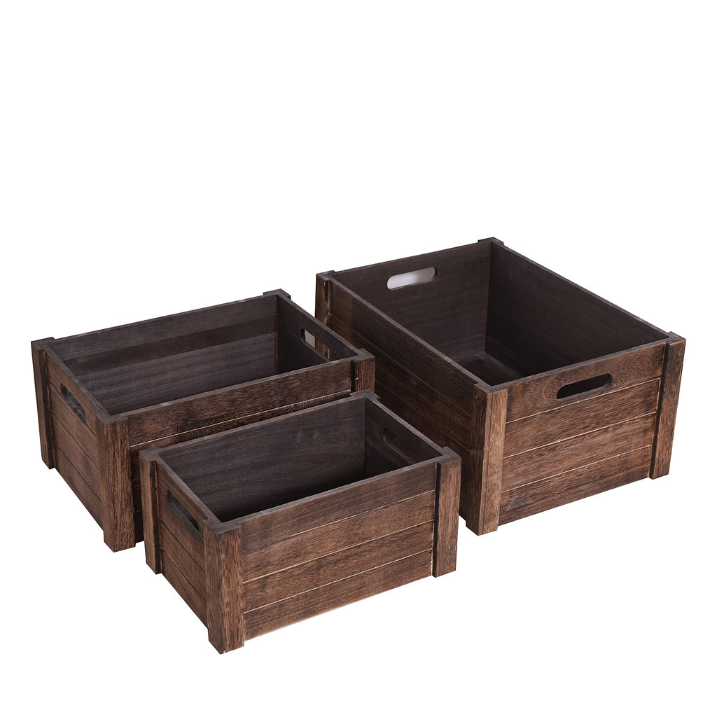 Farmhouse Antique Black Wooden Crate for storage, Rustic Decorative Boxes, Set Of 3 Nesting Wooden Storage Crates For