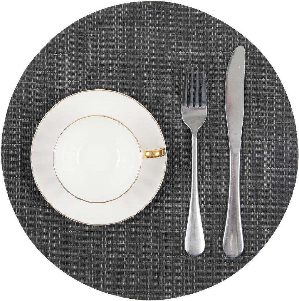 Small Round Table Placemats Woven Vinyl Wedge Placemats with Centerpiece Round Table Mats Heat Resistant - Set of 5