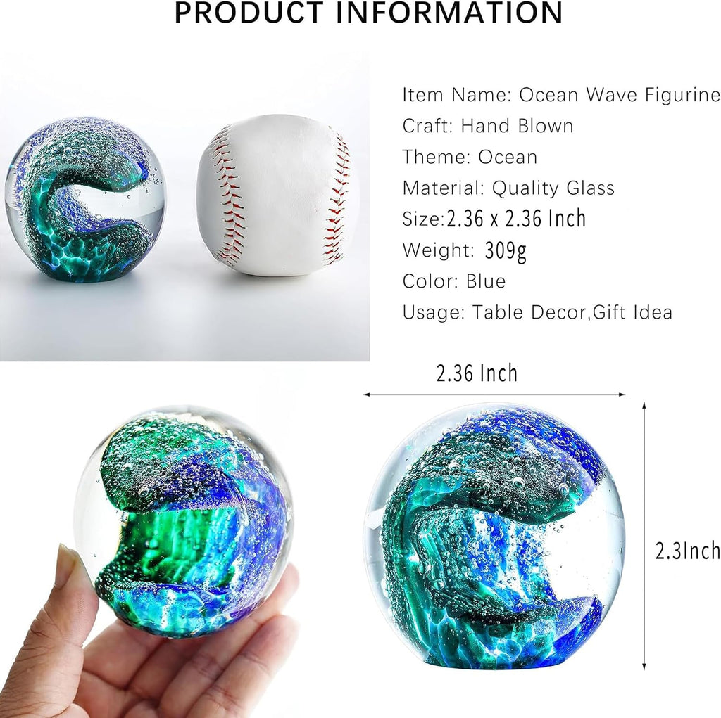 2.36'' Hand Blown Glass Ocean Waves Ball Figurine