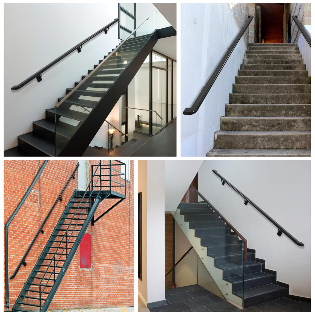 Pipe Stair Handrail Black Hand Rail for Indoor & Outdoor Steps Metal Handrail for Indoor Stairs Stair Railing with