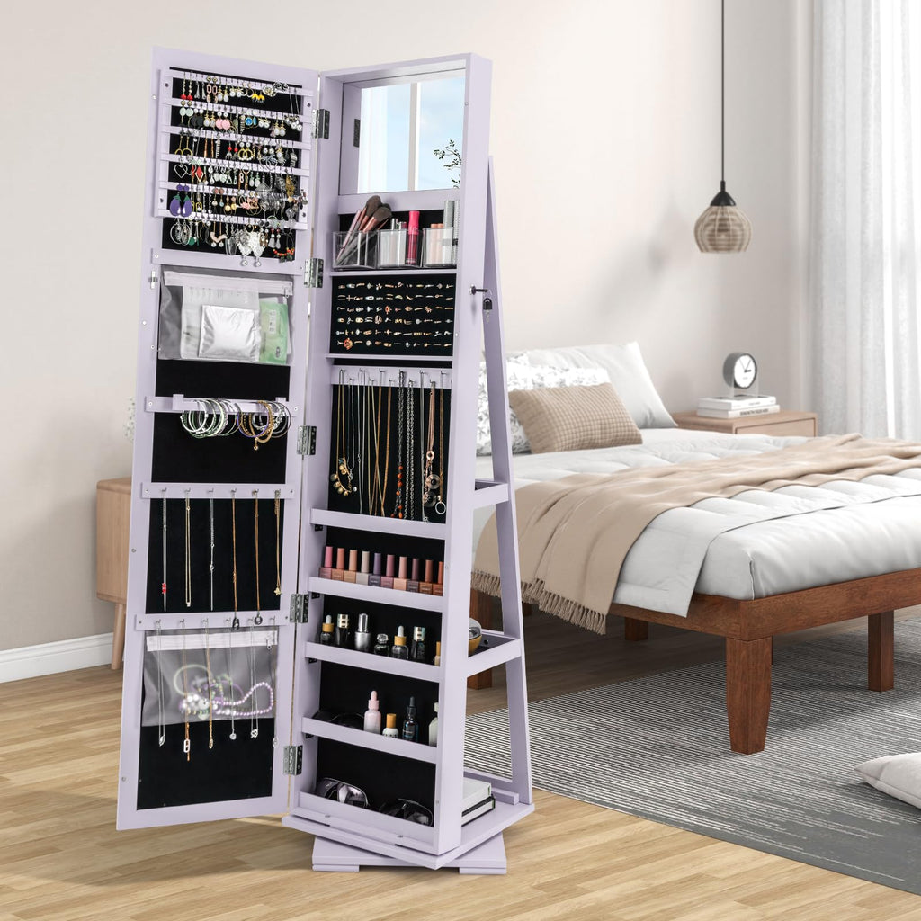 Swivel Jewelry Armoire with Full Length Mirror, Lavender