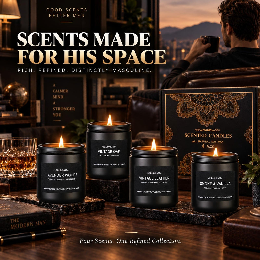 Scented Gifts Set for Men, 4 Pack Soy Wax Candles