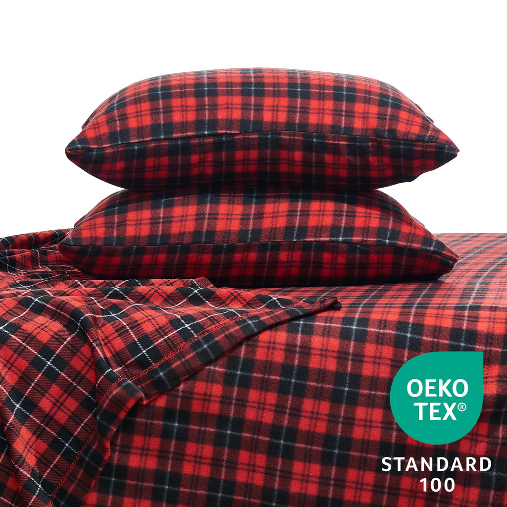 Flannel Sheets, Red Plaid Soft Warm Winter Bed Sheets