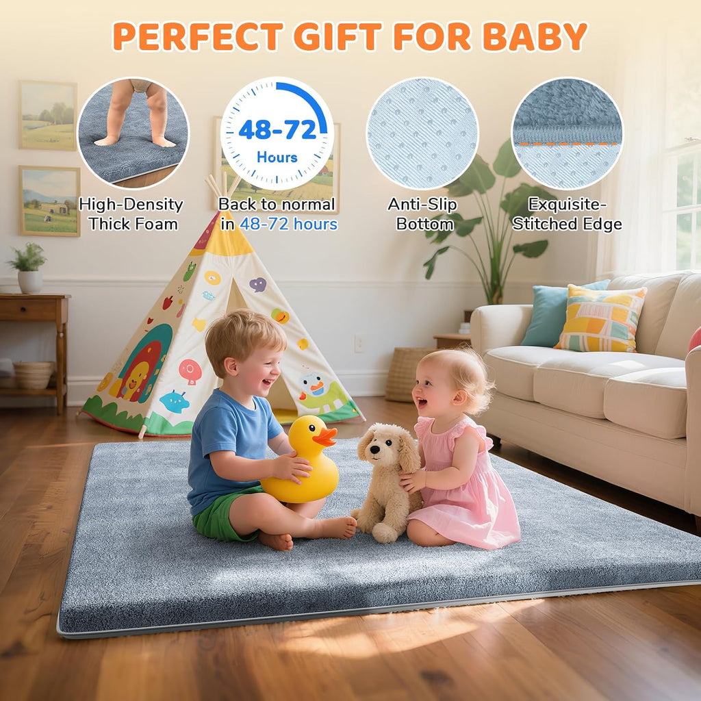Baby Play Mat for Floor, 1.3" Thick Foam 47x47 Inch Playpen Mats Grey