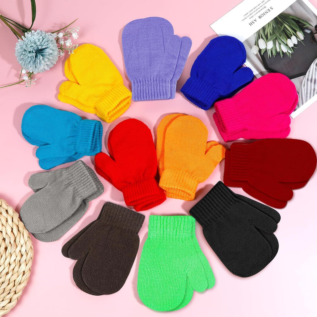 12 Pairs Toddler Mittens Kids Knit Warm Mittens Children Solid Winter Gloves for Baby Girls Boys