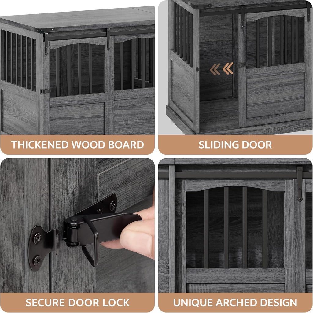 Double Dog Crate Furniture, Extra Large Dog Kennel with Barn