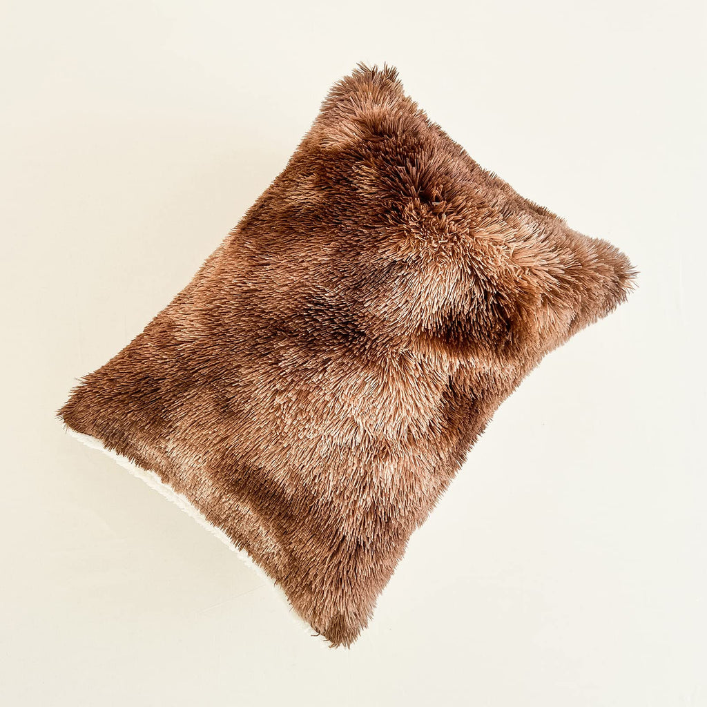 Faux Fur Shaggy Fluffy Comforter Set Mixed Coffee Brwon and White Long Hair, 3 Pieces Plush Flannel Sherpa