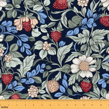 Blue Red Garden Flowers Women Floral Fabric by The Yard
