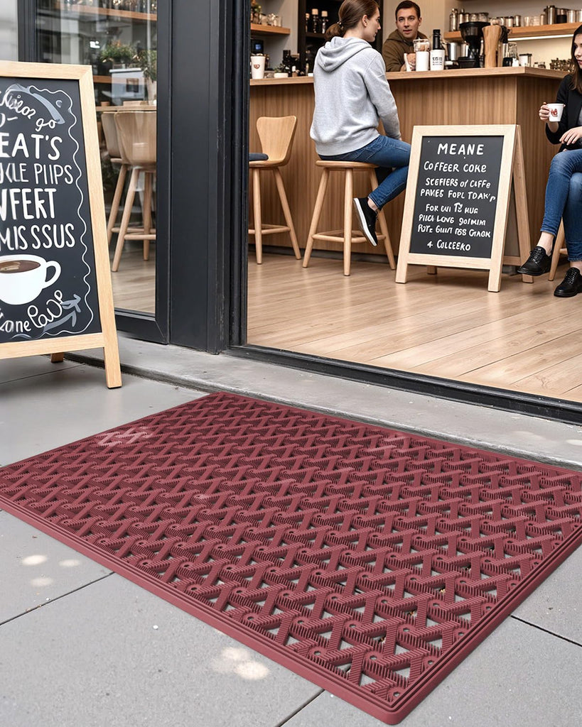Front Door Mat Outside Entrance Rubber Floor Doormat, 19x30 Red
