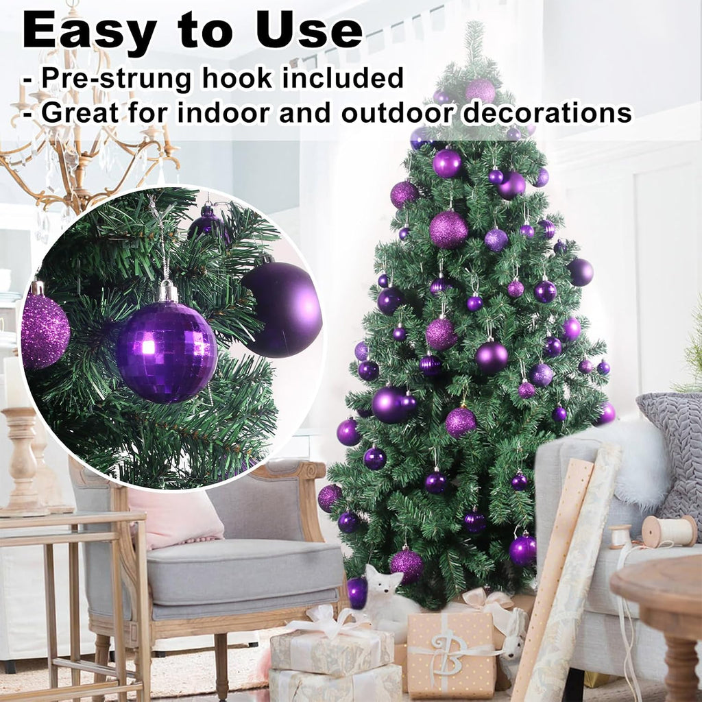 Christmas Balls Ornaments - Shatterproof Christmas Tree Decorations Medium Hanging Ball Purple 2.5in x 24 Pack - Set of 24