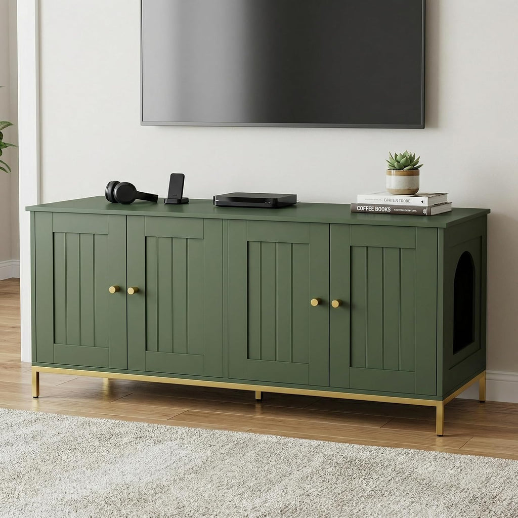 47.2" L Cat Litter Box Enclosure for 2 Cats, Green and Gold