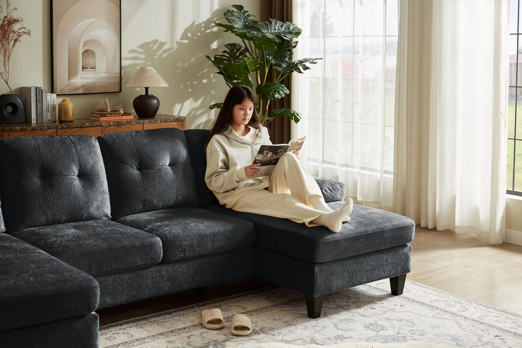 105" Sectional Sofa Couch, U Shape Sofas 4 Seat Couches with Double Chaise and Armrest, Modern Polyester Velvet