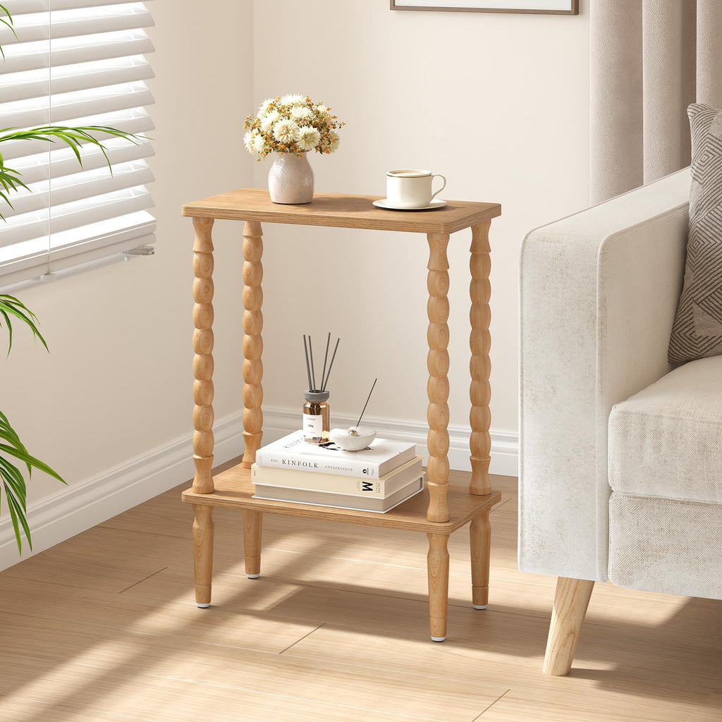 Narrow Side Table with Solid Wood Legs, Small End Table Set of 2