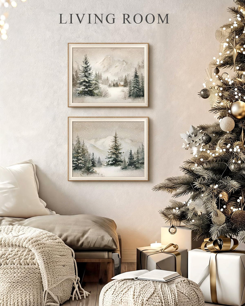 Framed Christmas Snow Forest Landscape Wall Art Set, 16x20 Inch