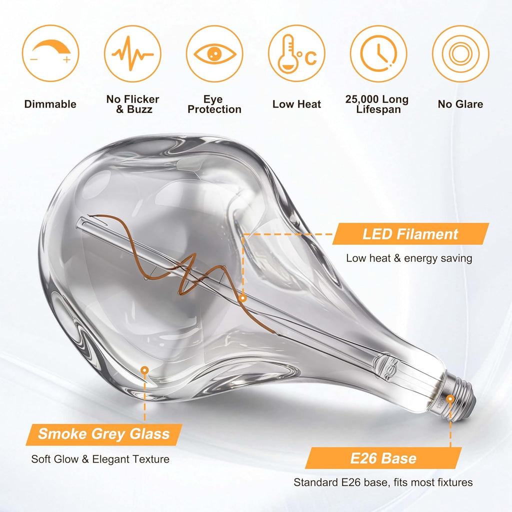 Dimmable Oversized LED Edison Bulb 40 Watt Equivalent, Smoke Grey