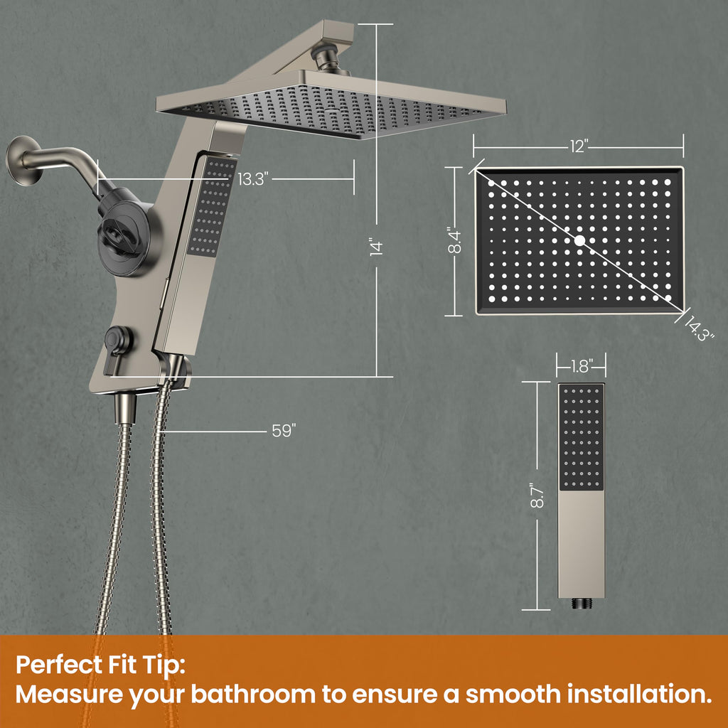 12'' Filtered Rain Shower Head with Handheld Spray Combo Brushed Nickel