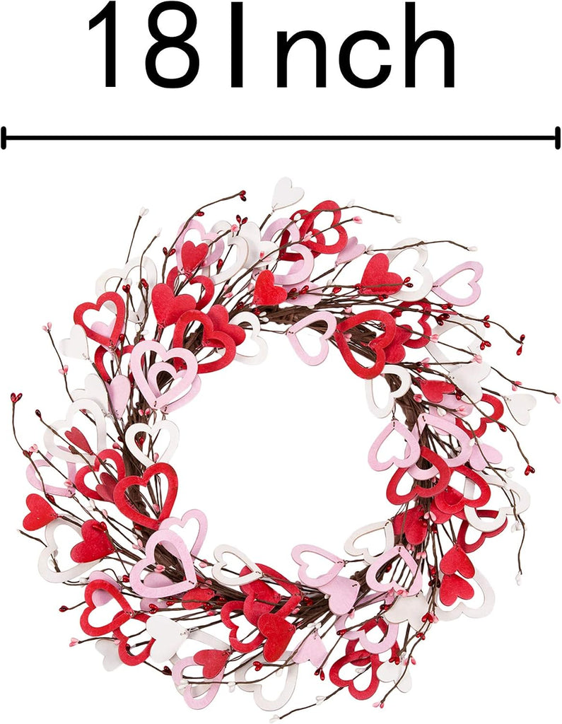18 Inch Valentine's Day Heart Shaped Wreath for Wedding Party Anniversary - Artificial Wooden Door Wreath Gift