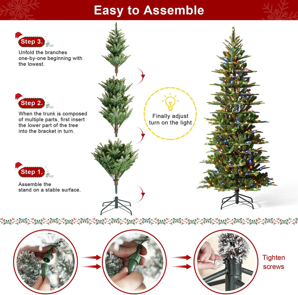 Prelit Artificial Christmas Tree, Cascade Evergreen Slim Christmas Tree with with 350 Color Changing LED Lights