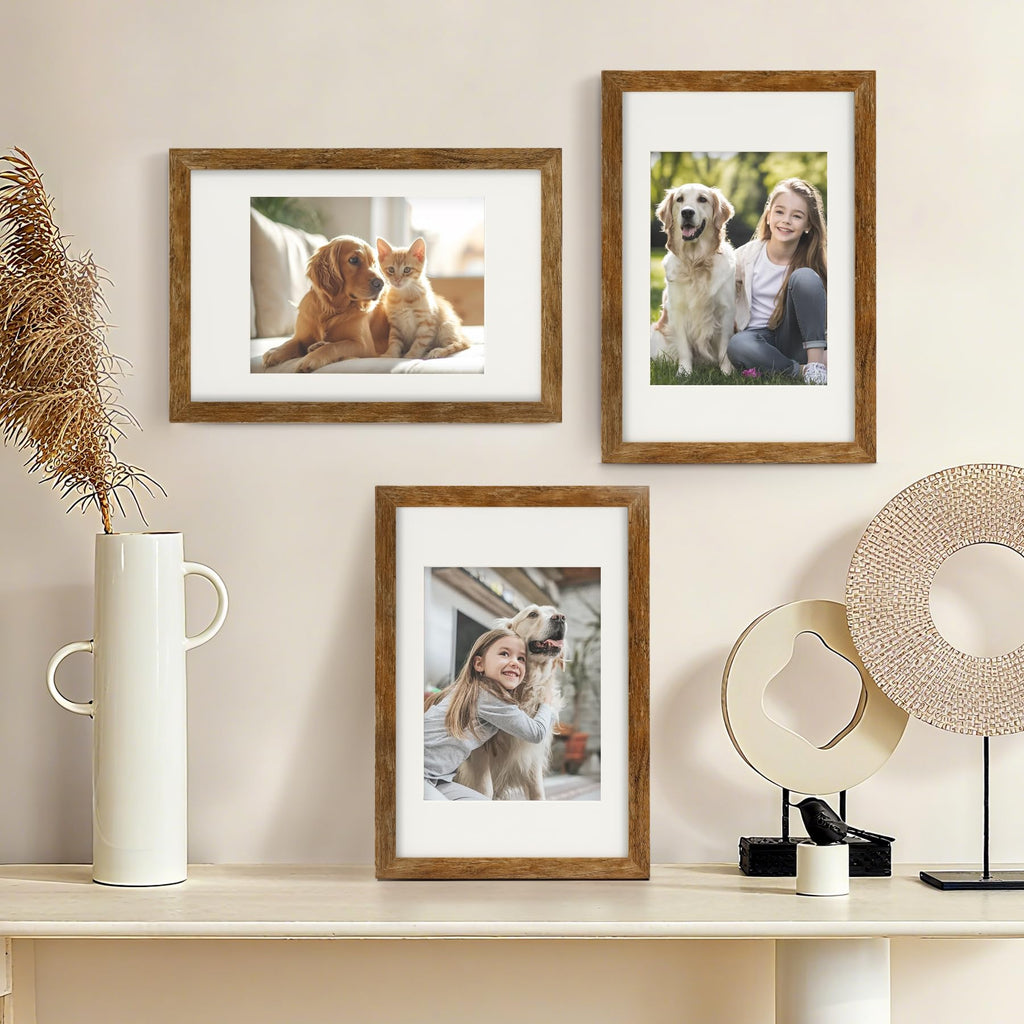 8x12 Picture Frames with 6x8 Mat Set of 2, Rustic Brown