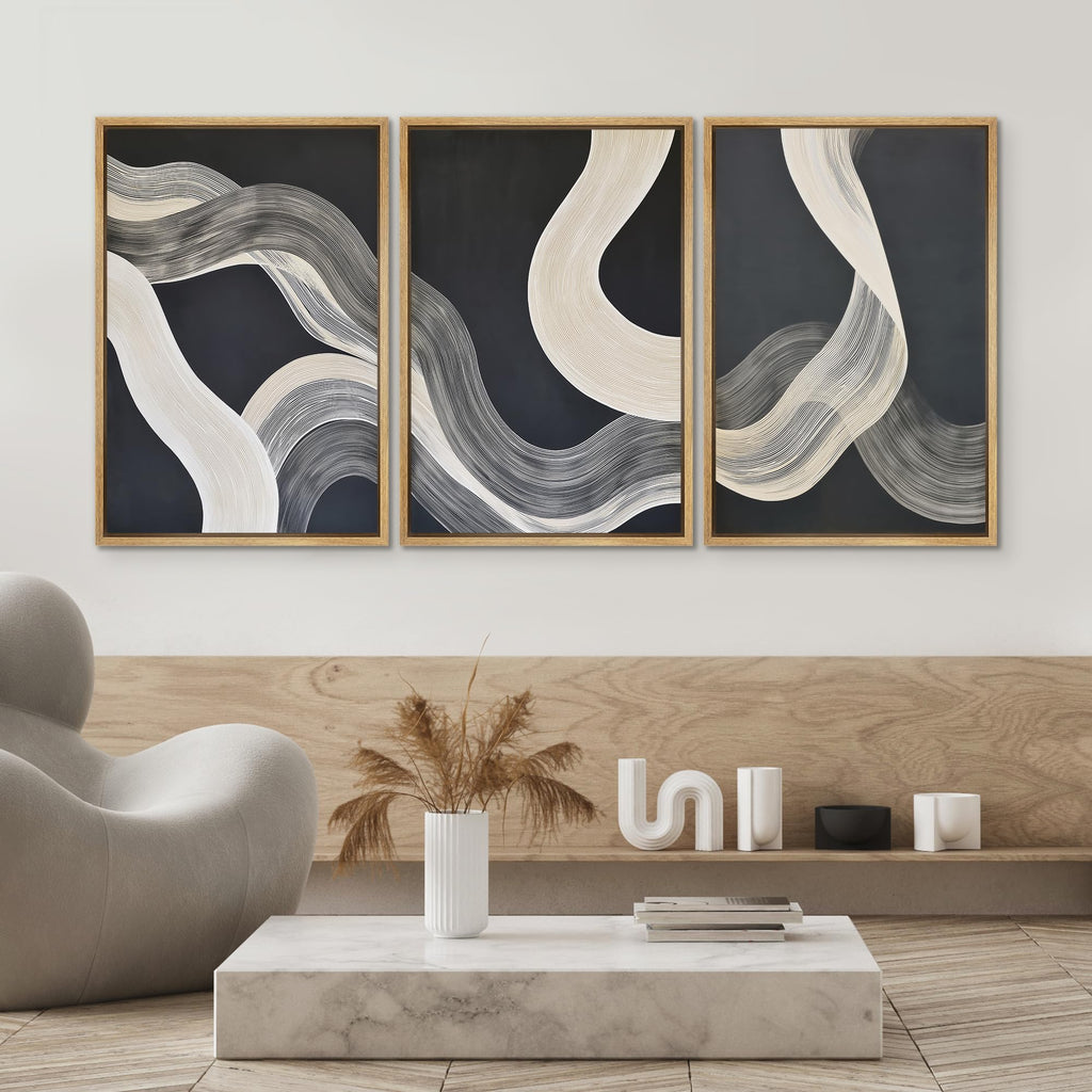 Framed Canvas Print Wall Art Abstract Wave Lines