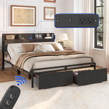 Adjustable Bed Base with Storage Headboard & Charging Station