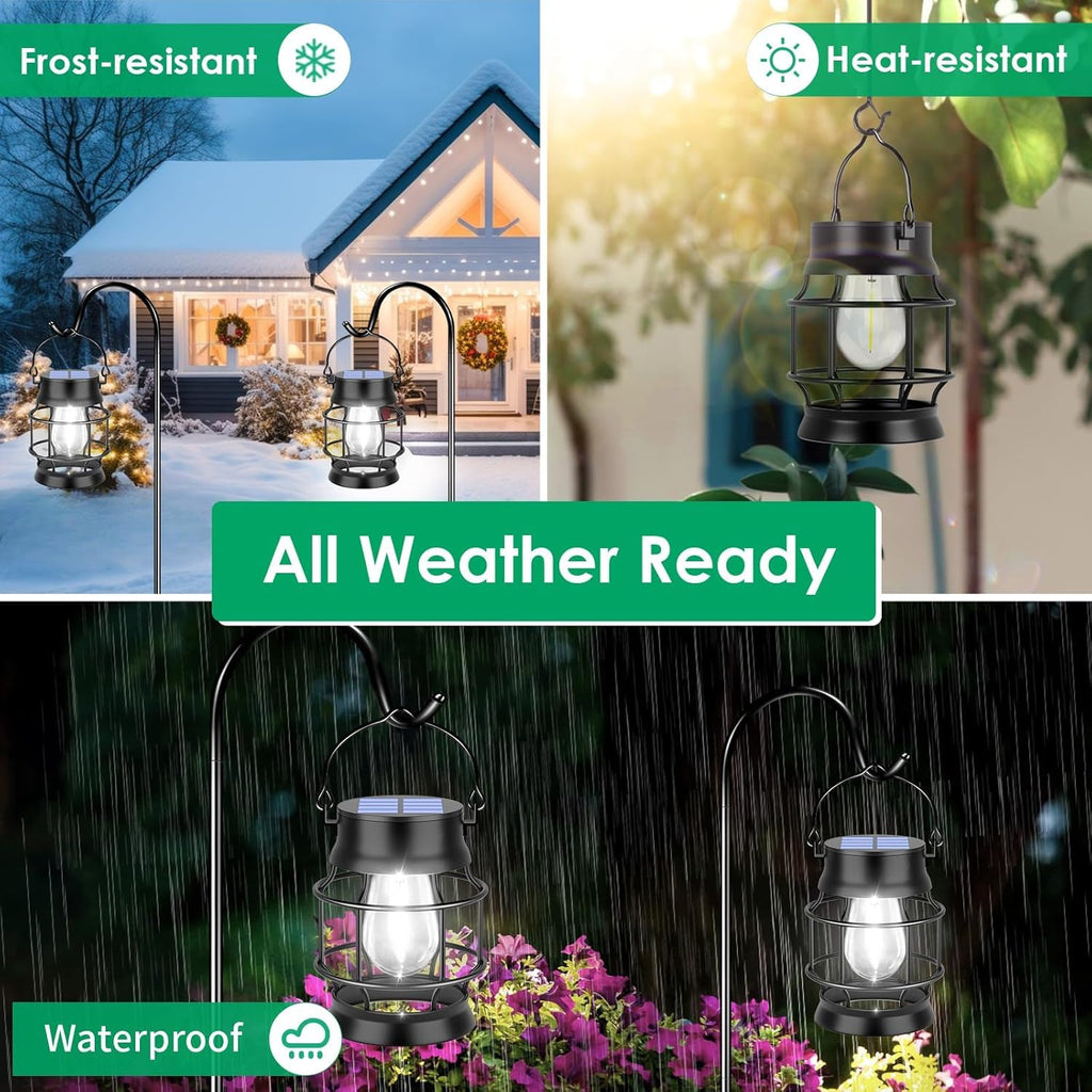 Metal Solar Lanterns Outdoor, Hanging Lights, 4 Pack, Cool White
