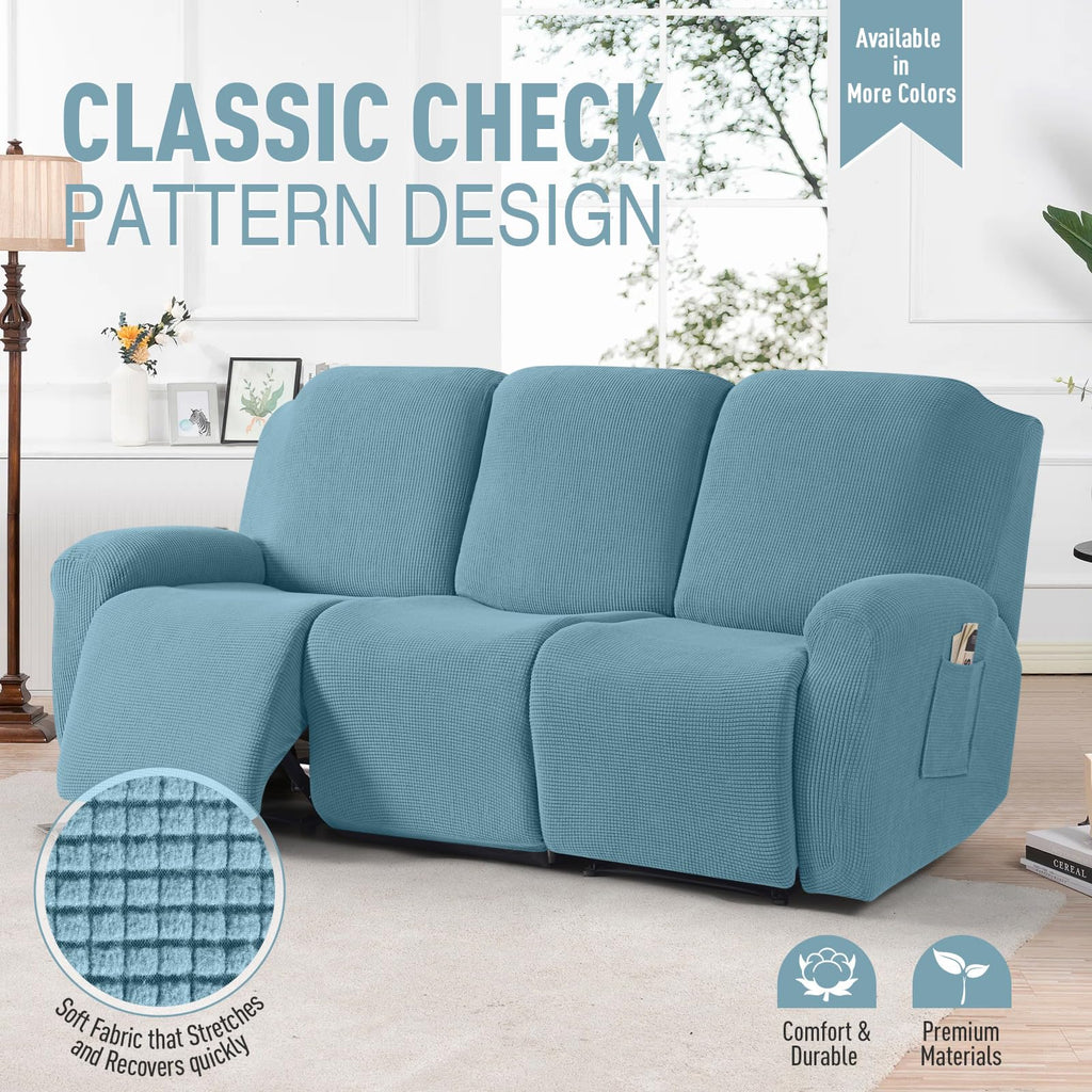Stretch Recliner Sofa Covers 8 Piece, Dusty Blue