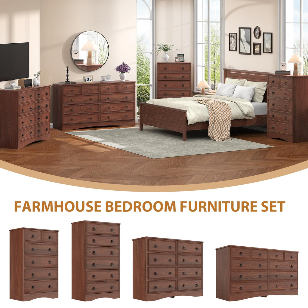 With 10 Drawers, Large Chest of Drawers Storage Organizer, Long Storage TV Stand Cherry Wood
